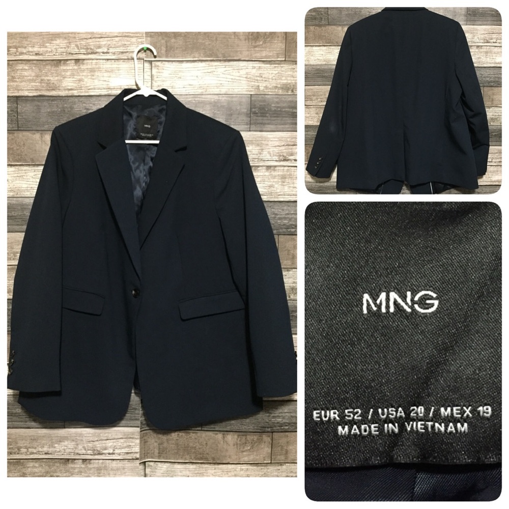 MNG One Button Blazer Jacket Women’s 20 Navy Blue Polyester Blend